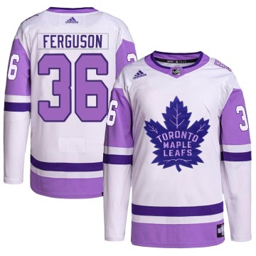 Authentic Adidas Youth Dylan Ferguson Toronto Maple Leafs Hockey Fights Cancer Primegreen Jersey - White/Purple
