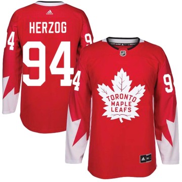 Authentic Adidas Youth Fabrice Herzog Toronto Maple Leafs Alternate Jersey - Red
