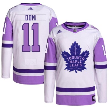 Authentic Adidas Youth Max Domi Toronto Maple Leafs Hockey Fights Cancer Primegreen Jersey - White/Purple