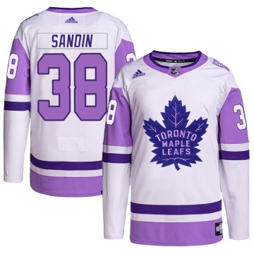 Authentic Adidas Youth Rasmus Sandin Toronto Maple Leafs Hockey Fights Cancer Primegreen Jersey - White/Purple