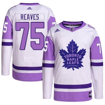 Authentic Adidas Youth Ryan Reaves Toronto Maple Leafs Hockey Fights Cancer Primegreen Jersey - White/Purple
