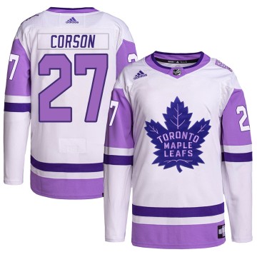 Authentic Adidas Youth Shayne Corson Toronto Maple Leafs Hockey Fights Cancer Primegreen Jersey - White/Purple