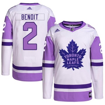 Authentic Adidas Youth Simon Benoit Toronto Maple Leafs Hockey Fights Cancer Primegreen Jersey - White/Purple