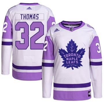 Authentic Adidas Youth Steve Thomas Toronto Maple Leafs Hockey Fights Cancer Primegreen Jersey - White/Purple