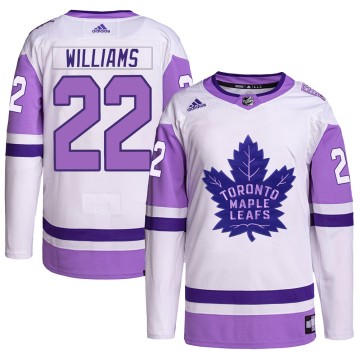 Authentic Adidas Youth Tiger Williams Toronto Maple Leafs Hockey Fights Cancer Primegreen Jersey - White/Purple