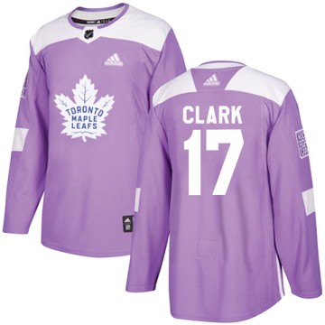 Authentic Adidas Youth Wendel Clark Toronto Maple Leafs Fights Cancer Practice Jersey - Purple